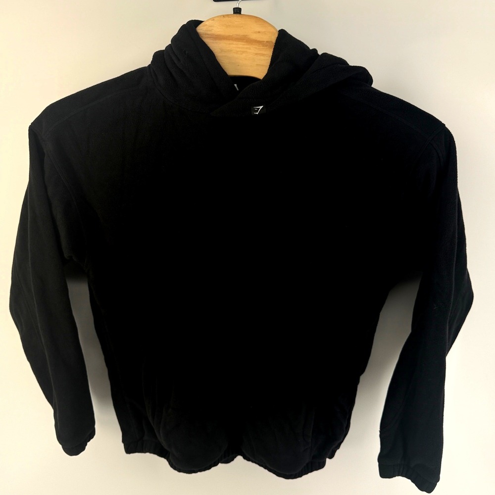Gymshark Mens Fleece Hoodie Black Pullover Recycled Polyester A6A7H Size M